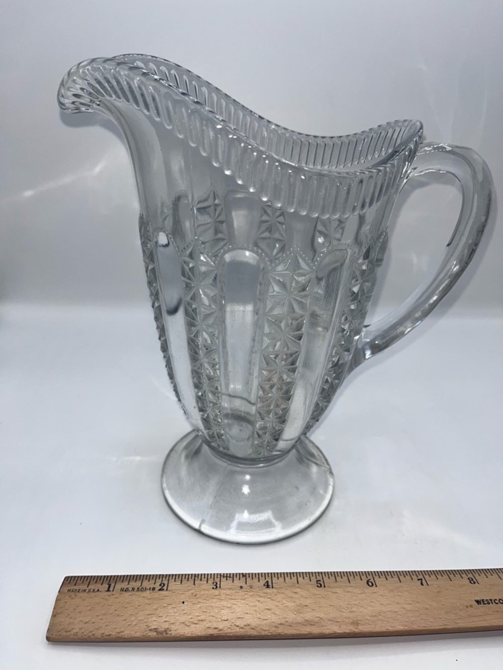Source Unknown Clear Pressed Glass Pitcher with Footed Base